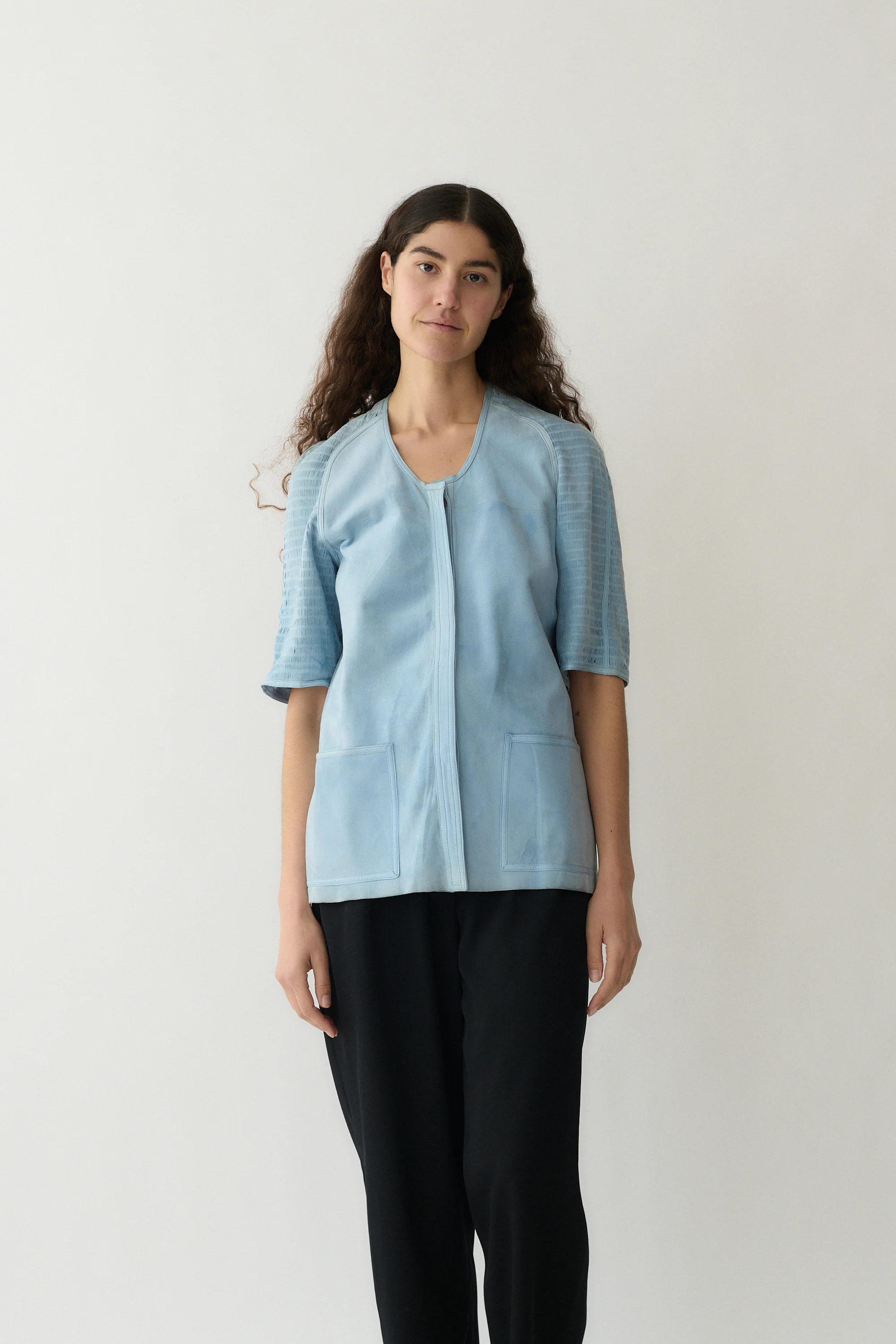 1970s Fendi Blue Suede Blouse - Image 3