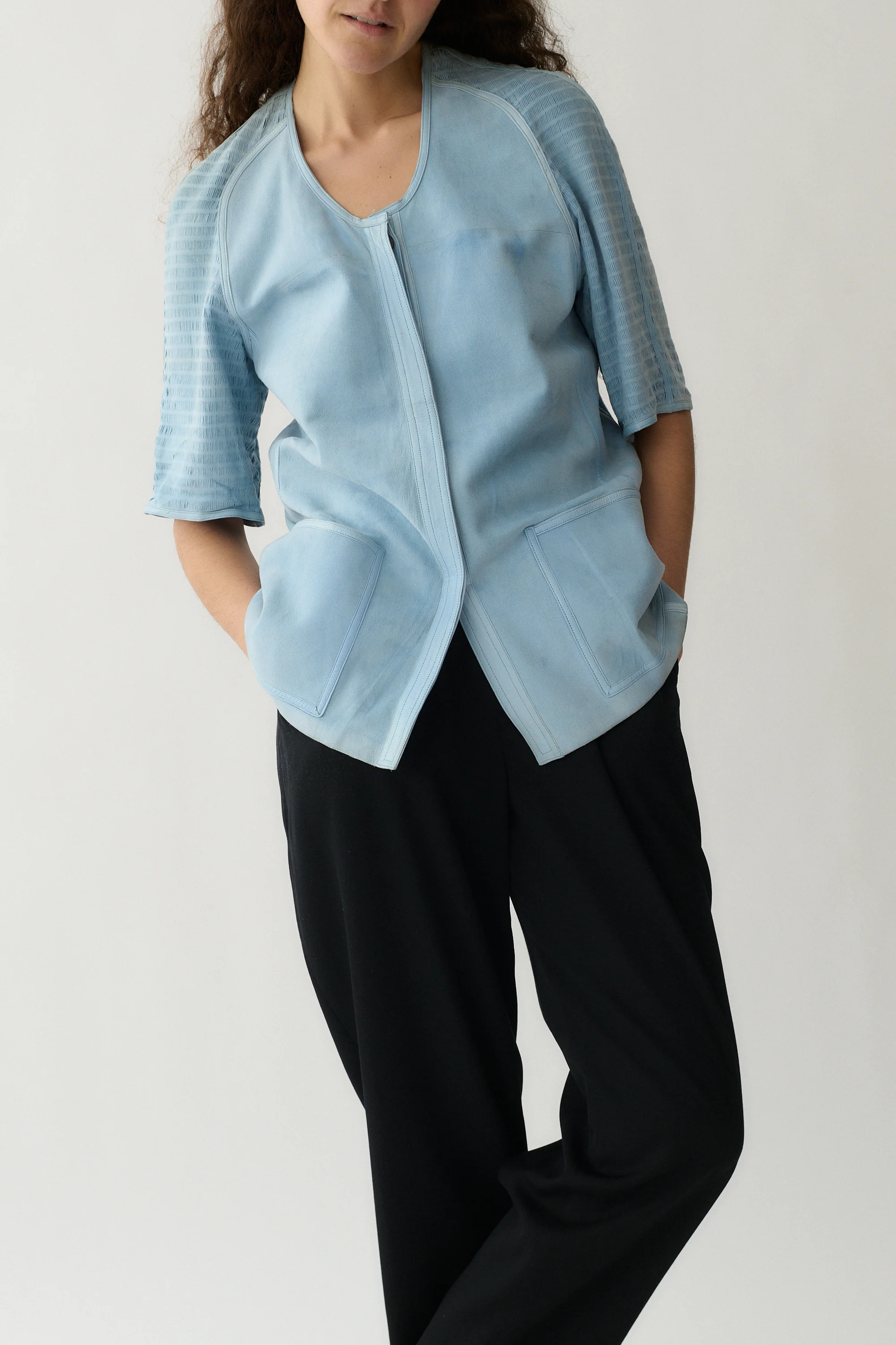 1970s Fendi Blue Suede Blouse - Image 5