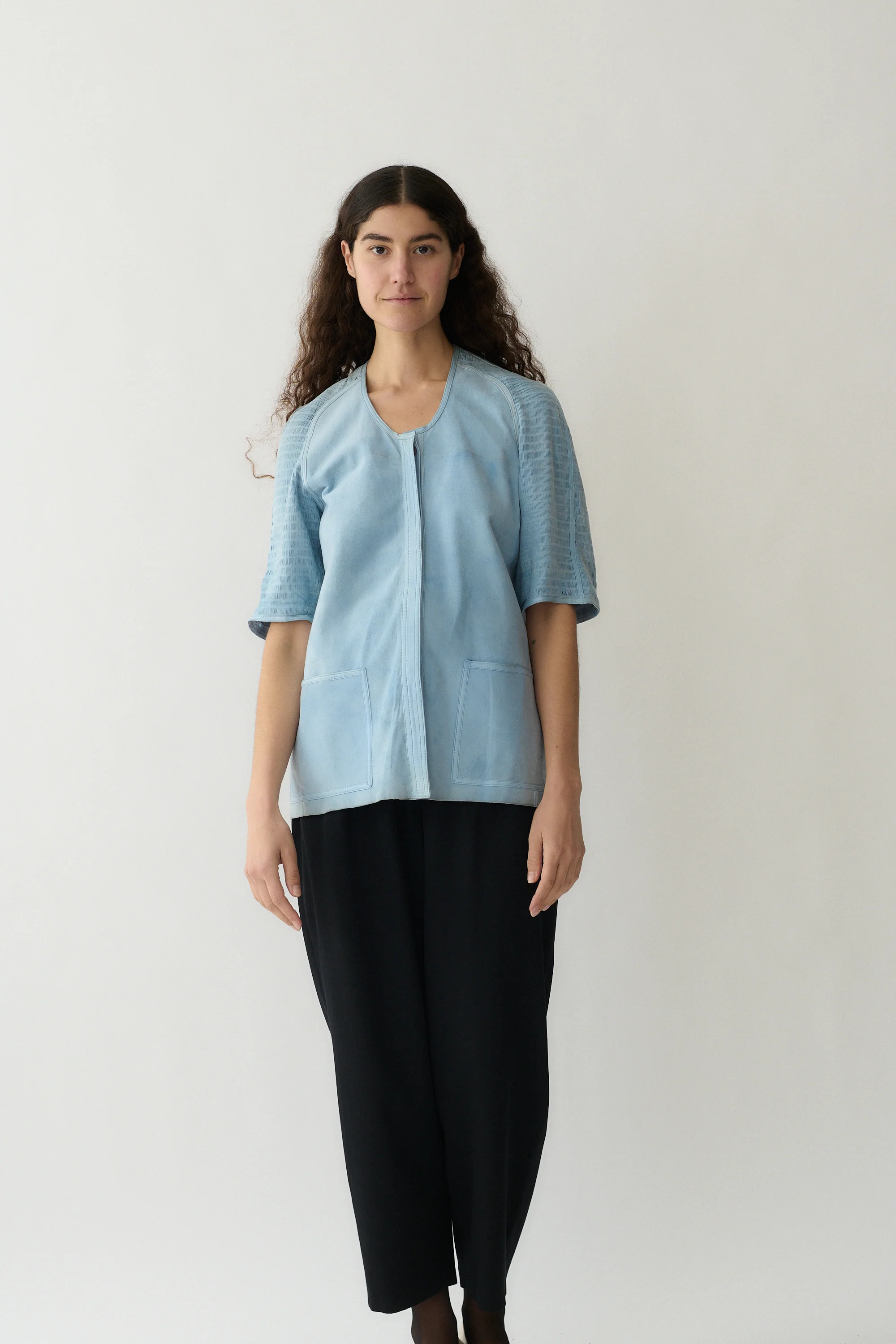 1970s Fendi Blue Suede Blouse - Image 6