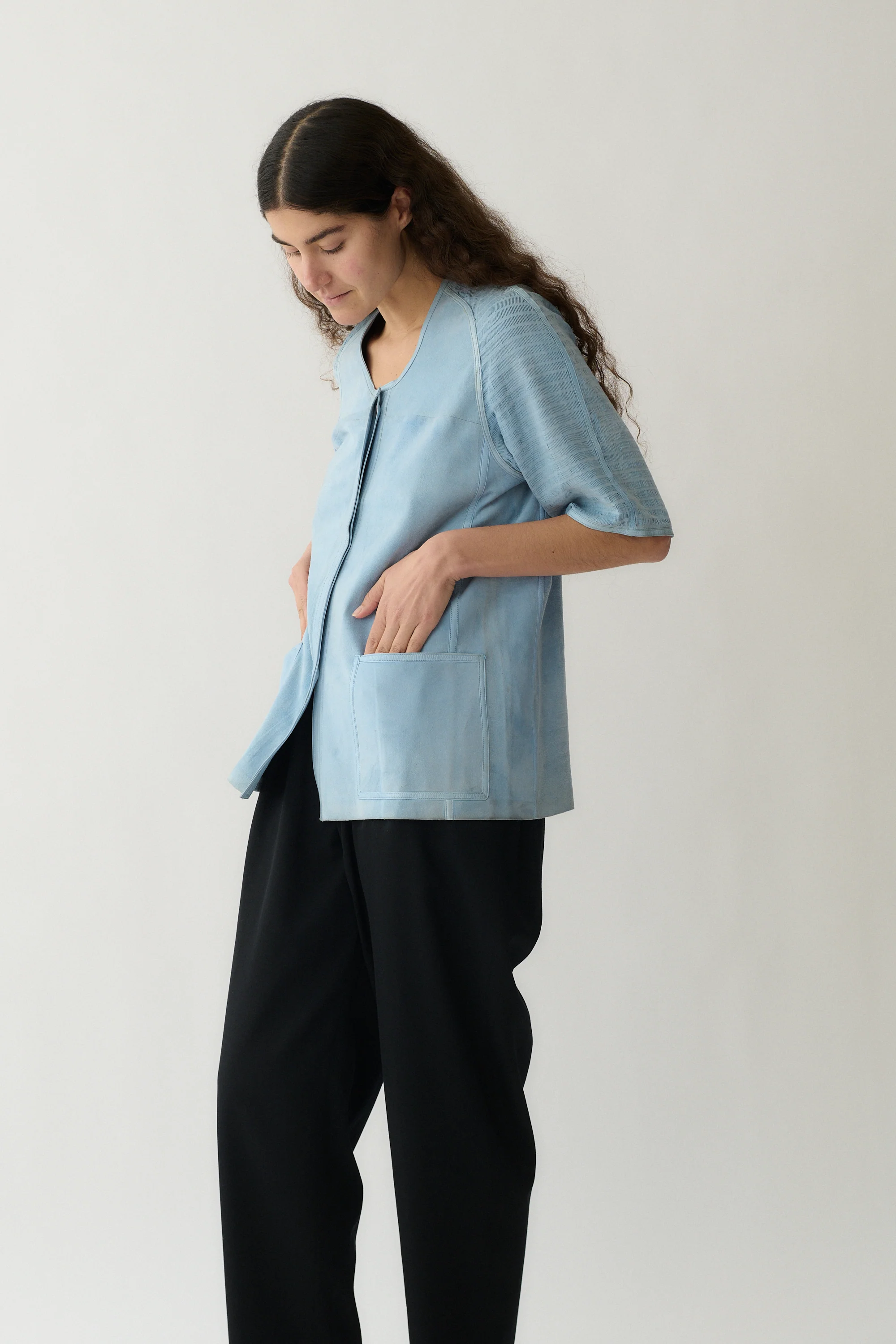 1970s Fendi Blue Suede Blouse - Image 7